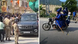 रुद्रप्रयाग के नगरासू गुरुद्वारे में कब्जा जमाए निहंगों से वार्ता के लिए मंगलवार को पंजाब से पहुंचा दल। वहीं, मंगलवार शाम मोटरसाइकिल से रवाना होते निहंग। जागरण