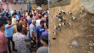 शाहपुर के पुहाड़ा में पुल के नीचे पड़ा मृत व्यक्ति और फोरलेन पर प्रदर्शन करते लोग। जागरण