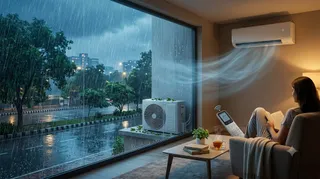 बारिश के मौसम में भूलकर भी न चलाएं AC का Cool Mode. Photo- Gemini AI.