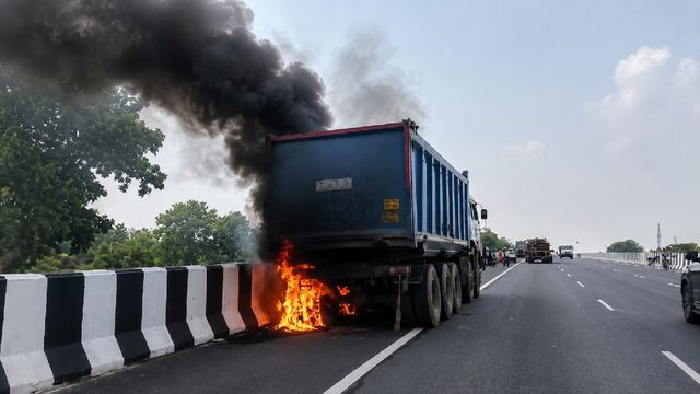 रामगढ़ में चलती हाइवा का टायर फटने से लगी भीषण आग, धू-धू कर जला वाहन.. बड़ा हादसा टला
