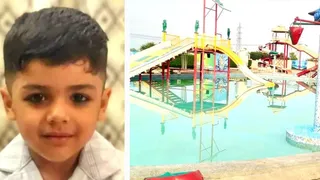 चिंटू का फाइल फोटो और वाटर पार्क वह हिस्सा जहां हादसा हुआ।