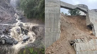 चंबा-तीसा रोड पर बहता नाले का पानी और टांडा अस्पताल का डंगा ढहा। जागरण