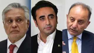 पाकिस्तान के उप-प्रधानमंत्री इशाक डार, PPP नेता बिलावल भुट्टो और मंत्री मुसादिक मलिक (फाइल फोटो)