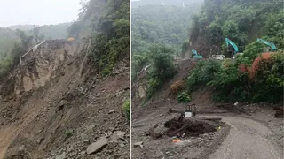 शिमला मटौर हाईवे पर हुआ भारी भूस्खलन। जागरण