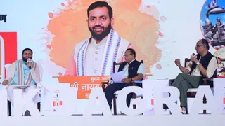 गुरुग्राम के सेक्टर-26 स्थित ली मेरेडियन होटल में आयोजित ‘दैनिक जागरण विमर्श’ कार्यक्रम को संबोधित करते हुए मुख्यमंत्री नायब सिंह सैनी। फोटो : संजय