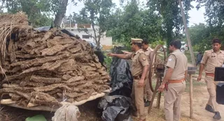 राम मंदिर चढ़ावा चोरी मामले में रुदौली के ठकुरान फगौली स्थित आरोपी लवकुश मिश्रा के घर छापेमारी के दौरान जांच करती पुलिस टीम। जागरण