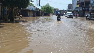 फरीदकोट की सड़कों पर जमा पानी।
