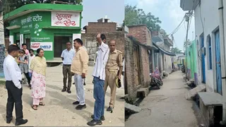 बछरायूं में कब्रिस्तान की भूमि पर कब्जा कर बनाए गए मकान और मामले की जांच करती अधिशासी अधिकारी