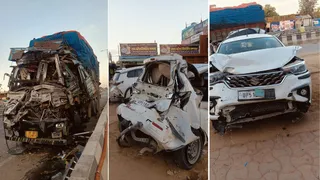 अनियंत्रित ट्रक रोडवेज बस समेत छह से सात वाहनों से टकरा गया