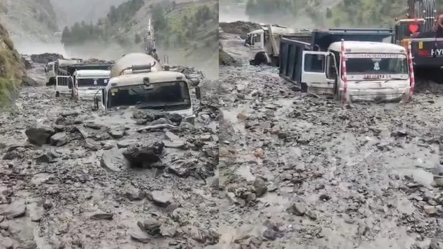 मलबे में दबीं कई गाड़ियां (फोटो: सोशल मीडिया)