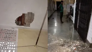 जिला एमएमजी अस्पताल की बिल्डिंग की छत से प्लास्टर गिरा। फोटो- जागरण