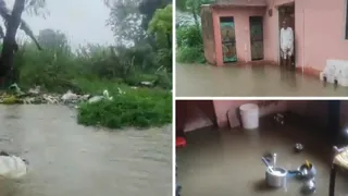 बेहडेकी सैदाबाद गांव में सड़क पर बहता वर्षा का पानी। वहीं, एक घर में भरा वर्षा का पानी। जागरण