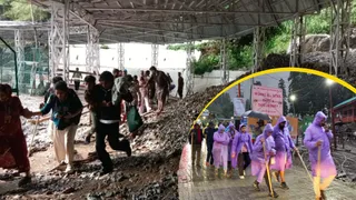 जम्मू-कश्मीर में मौसम की मार झेल रहे श्रद्धालु (जागरण फोटो)