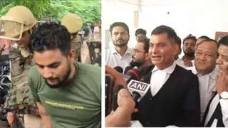 कोर्ट के बाहर मीडिया से अपनी बात कहता विराज और दूसरे फोटो की अदालत की कार्रवाई बताते डीजीसी राजीव प्रियदर्शी।