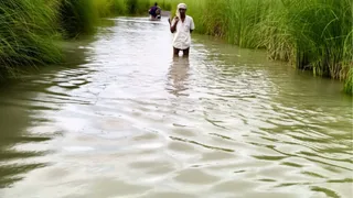 सिसवा से प्रखंड मुख्यालय जाने वाली सड़क पर बह रहा पानी। सौ. ग्रामीण