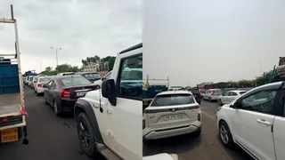 लुधियाना के लाडोवाल टोल पर लगा जाम।