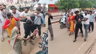 लोगों ने युवक को पीटा और थाने लेकर पहुंचे। (वीडियो ग्रैब)
