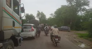 खलीलाबाद-धनघटा राजकीय मार्ग पर पायलपार के पास बीच सड़क पर गिरा पेड़। जागरण