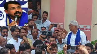 सोमवार को मेरठ में कार्यकर्ताओं को संबोधित करते कांग्रेस के प्रदेश प्रभारी राजेंद्र पाल गौतम। इंसेट में नगीना सांसद चंद्रशेखर।