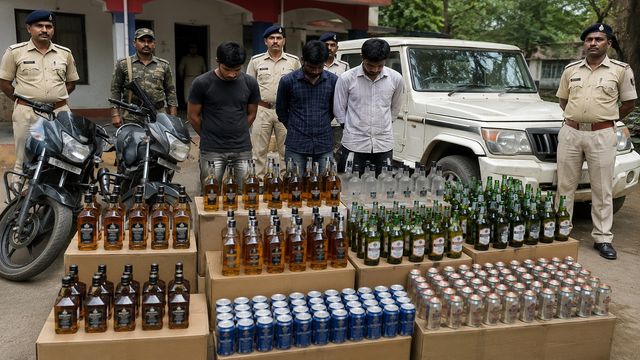 कोडरमा में शराब तस्करों पर पुलिस का बड़ा एक्शन, 360 से अधिक बोतल अंग्रेदी शराब जब्त, तीन गिरफ्तार
