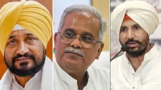पूर्व सीएम चरणजीत सिंह चन्नी, प्रदेश प्रभारी भुपेश बघेल व पीपीसीसी प्रधान अमरिंदर सिंह राजा वड़िंग।