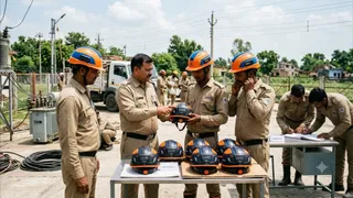 सेंसर युक्त हेलमेट से सुरक्षित होंगे बिजली कर्मी। AI जेनरेटेड फोटो