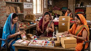ऑनलाइन प्लेटफॉर्म पर भी बिकेंगी समूह की दीदियों की राखियां। AI जेनरेटेड फोटो