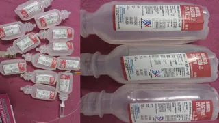 जिला अस्पताल के ट्रामा सेंटर में रखीं एक्सपायरी ग्लूकोज की बोतलें। सौ. इंटरनेट मीडिया।