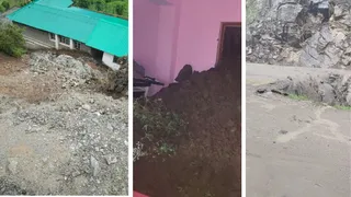 चंबा जिला के चुवाड़ी में भूस्खलन से क्षतिग्रस्त स्कूल भवन व अंदर घुसा मलबा और पांगी में आई बाढ़। जागरण