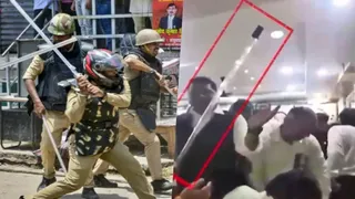 लखनऊ में वकीलों पर लाठीचार्ज करती पुलिस, वकीलों ने सहयोगियों को बांटी लाठियां