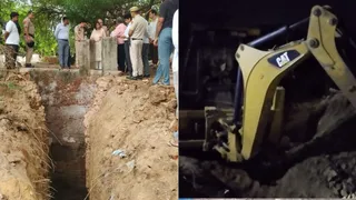 कुएं को तोड़ते जेसबी। फोटो जागरण