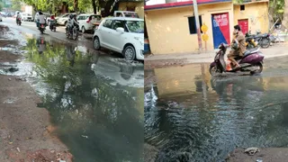 सी-लाल चौक से ओखला फेज दो जाने वाले मार्ग पर पुलिस बूथ के पास ओवरफ्लो नाले का पानी। जागरण