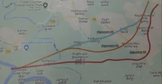 जनपद में प्रस्तावित अटल एक्सप्रेसवे का नक्शा। स्रोत जिला प्रशासन