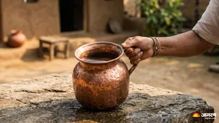तांबे के बर्तन में पानी पीने से होने वाला नफा-नुकसान समझ लें (Image Source: AI Generated)