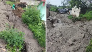 ज्योतिर्मठ के किमाणा गांव में भूस्खलन से खतरे की जद में आए आवासीय भवन। जागरण