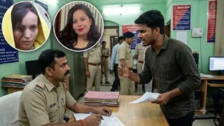 मेरठ के थाने में पहुंचे युवक ने की शिकायत (AI जेनरेटिड फोटो), इंसेट में मुस्कान और दामिनी के फाइल फोटो।