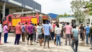 कालीन कंपनी के सोलर पैनल में लगी आग।