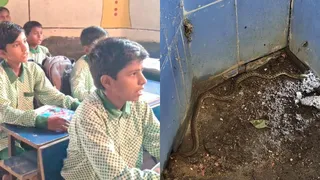 जर्जर भवन, टपकती छत और सांपों के साए में पढ़ाई। (जागरण)
