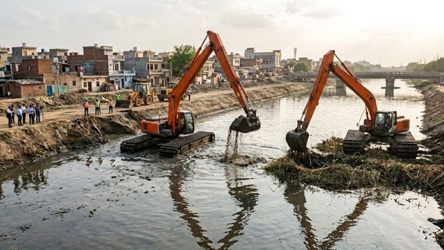 गाजीपुर ड्रेन की सफाई को मिली नई रफ्तार, दो आधुनिक एम्फीबियस एक्सकेवेटर मशीनें शुरू
