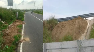 गंगा एक्सप्रेसवे पर मेरठ के बिजौली गांव की सीमा में सर्विस रोड के बराबर में कटी मिट्टी। जागरण