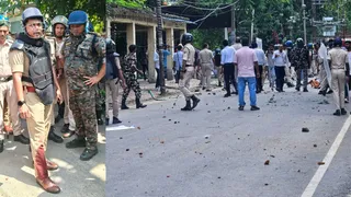 प्रदर्शनकारियों के पथराव में जख्मी एसपी। फोटो: जागरण