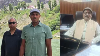 हरियाणा के प्रधान सचिव राजीव रंजन काली शर्ट में और अमेरिका के सीनियर साइंटिस्ट राजेश रंजन व लेखक विनोद अंबष्ठ। सौ. ग्रामीण