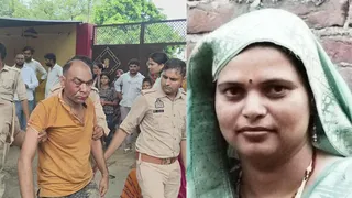 नगला देवजीत में महिला के हत्यारोपित संजेश यादव को हिरासत में लेकर जाते पुलिसकर्मी और नीतू का फाइल फोटो