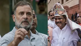 राहुल गांधी ने धर्मेंद्र प्रधान के संसद में स्वागत को लेकर उठाए सवाल। (फोटो- पीटीआई।)
