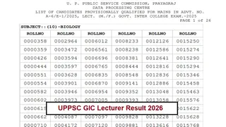 UPPSC GIC Lecturer Result 2026 PDF Link