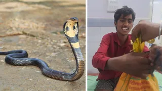 एटा के अस्पताल में सांप को बोरी में बंदकर ले पहुंचा युवक।