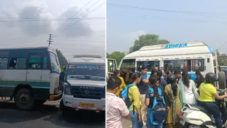 ऊना में एचआरटीसी बस और कोचिंग सेंटर की गाड़ी में हुई टक्कर। जागरण