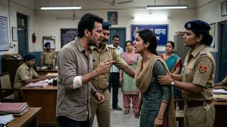 मुरादनगर थाने में पति पत्नी का हाई वोल्टेज ड्रामा। फोटो: एआई जनरेटेड