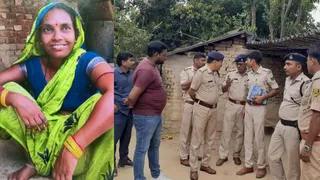 महिला की फाइल फोटो और घटना स्थल पर जांच पड़ताल में जुटी पुलिस।