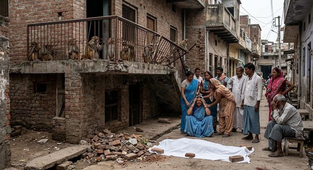 कानपुर देहात में बंदरों ने हिलाई घर की रेलिंग, सिर पर ईंटें गिरने से महिला की मौत